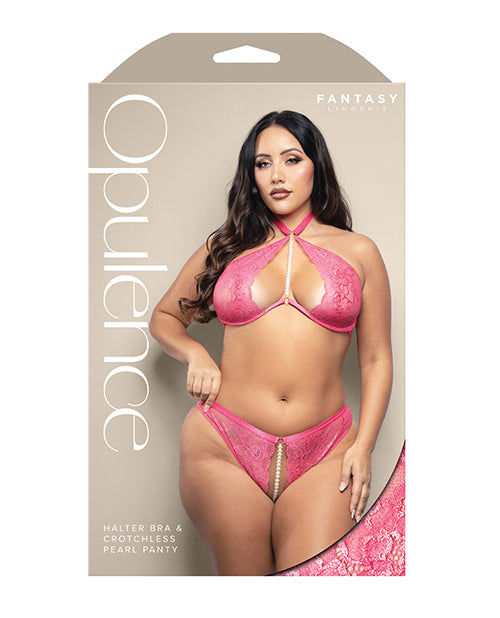 Opulence Shimmer Lace Bra & Panty w/Pearl details - Hot Pink L/XL