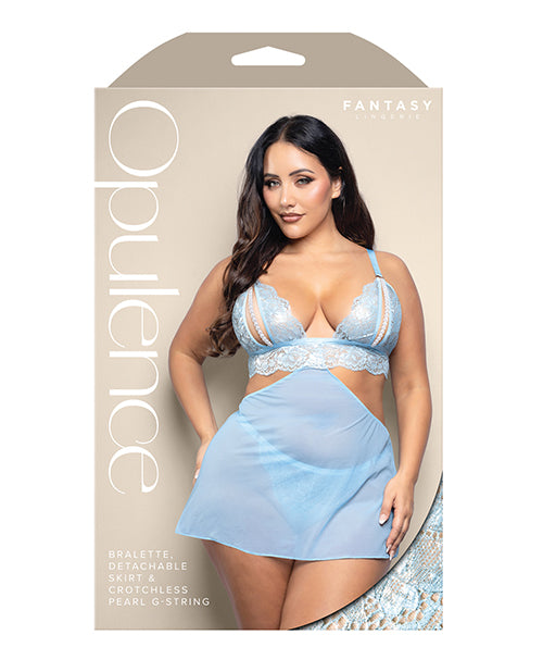 Opulence Metallic Lace 2-in-1 Set w/Pearl Details - Light Blue L/XL