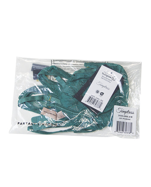 Temptress Aerin Lace Bra w/Removable Chain & Panty 2 pc Set - Green L/XL