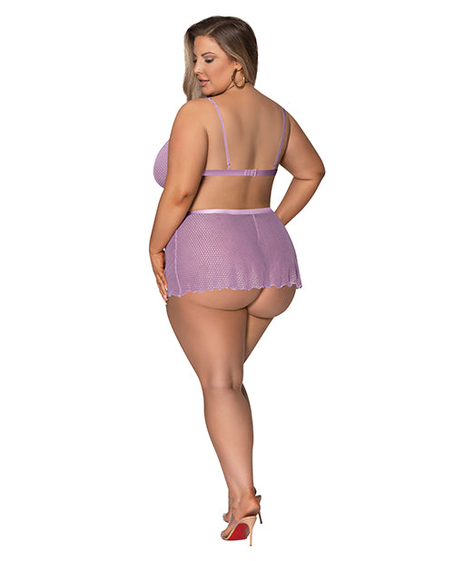 Girl Next Door Strappy Bralette w/Flirty Thong Skirt Lilac L/XL