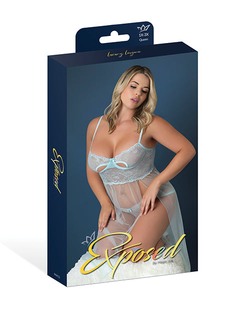 Blue Sky Long Chemise & Boy Short Panty - Light Blue S/M