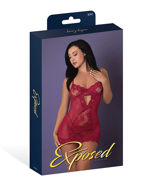 Black Cherry Demi Cup Chemise & Thong Set - Red L/XL