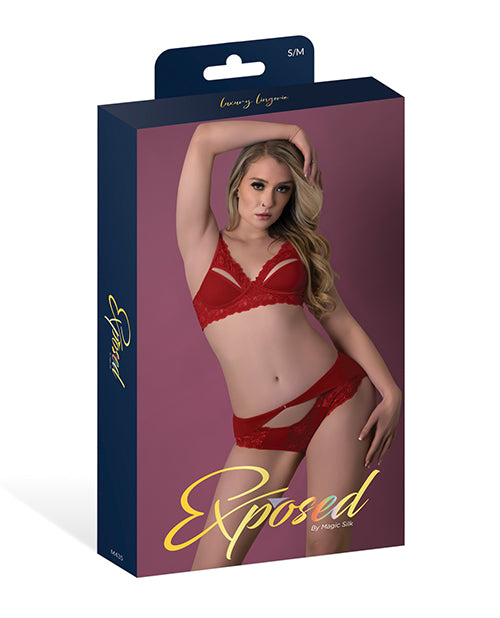 Rush Lace & Mesh Bra & Panty 2 pc Set - Red S/M
