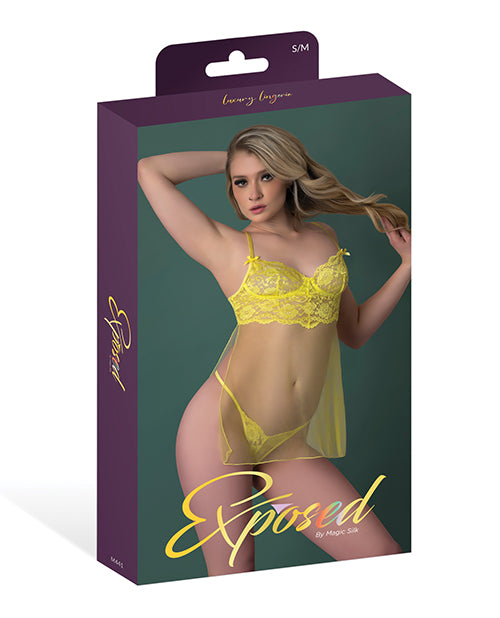 Daffodil Dreams Lace & Mesh Baby Doll w/G-String - Yellow S/M