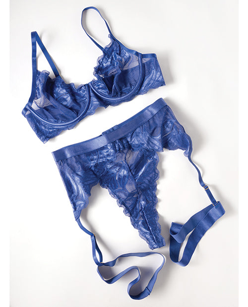 Delphi Lace 2 pc Set w/Attached Garter - Cobalt Blue XL