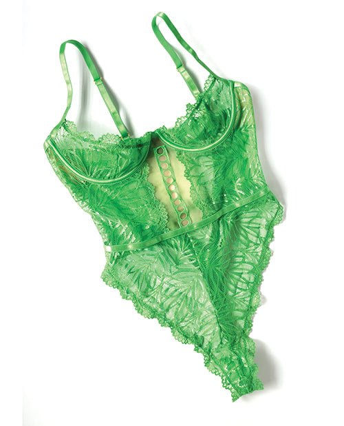 Raine Underwire Shelf Cup Lace Teddy w/Decorative Trim Insert - Green L/XL