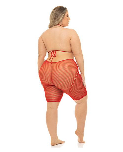 Pink Lipstick Fill Me In Bodystocking Red O/S