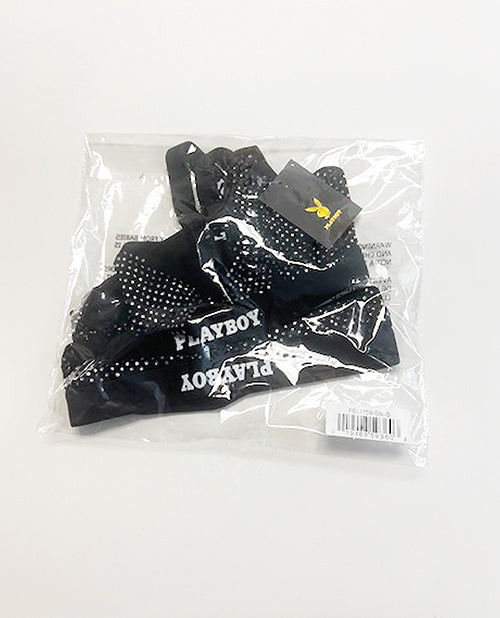 Playboy Disco Fever Rhinestone Bralette w/Thong 2 pc Set - Black LG