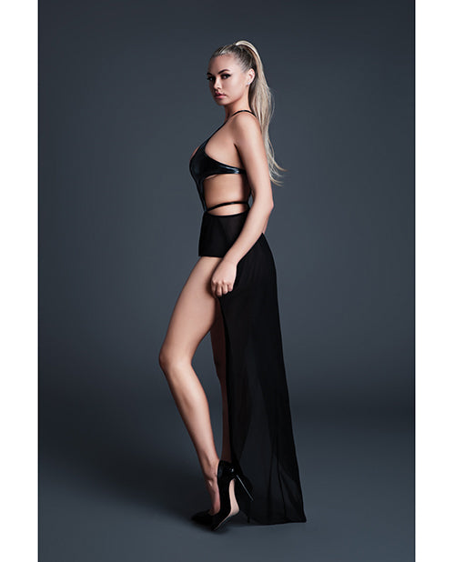 Allure Take Me Latex Look Vinyl and Mesh Teddy w/Attached Skirt - Black MD