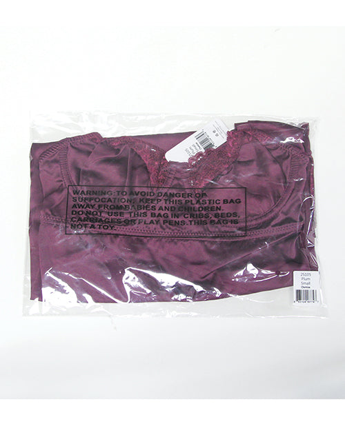 Scallop Lace Trimmed Stretch Satin Chemise w/Underwire Cups - Mauve Plum MD
