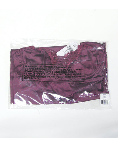 Scallop Lace Trimmed Stretch Satin Chemise w/Underwire Cups - Mauve Plum MD