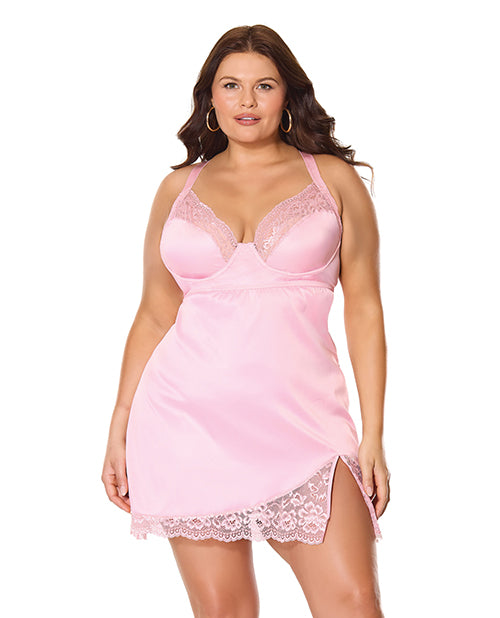 Kissed by Satin Underwire Chemise - Pink XL