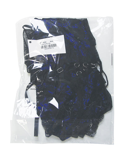 Twilight Zone Lace and Mesh Short Babydoll w/Tanga Panty 2 pc Set - Black/Blue MD