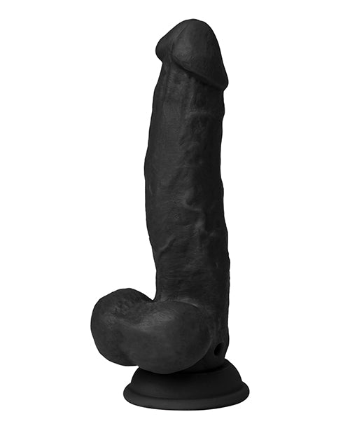 Shaft Flexskin Liquid Silicone 8.5" Vibrating Side Curve Dong w/Balls - Black