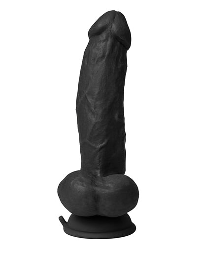 Shaft Flexskin Liquid Silicone 8.5" Vibrating Side Curve Dong w/Balls - Black