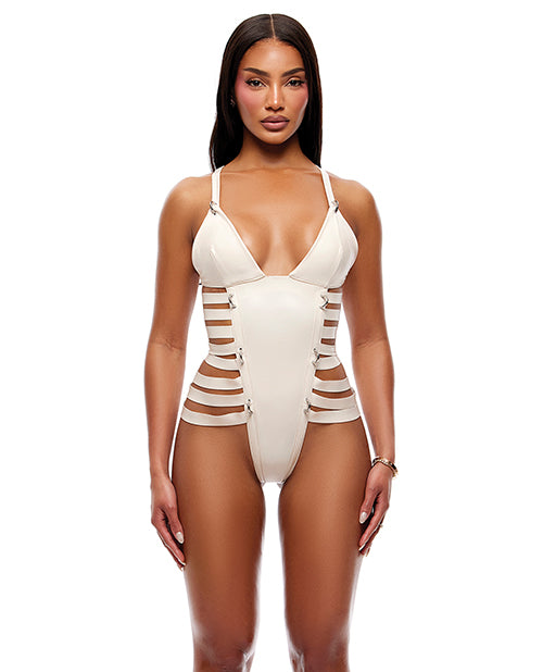Strap Tease Strappy Matte Vinyl Teddy - Cream XL
