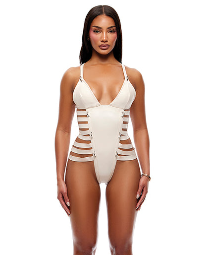 Strap Tease Strappy Matte Vinyl Teddy - Cream XL