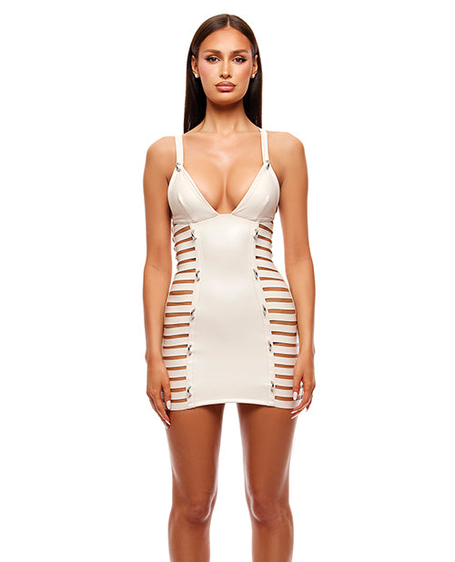 Strap Tease Strappy Vinyl Mini Dress - Cream SM