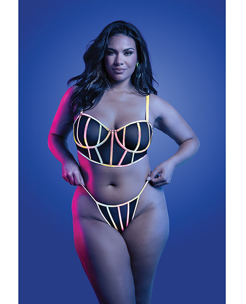 Solar Flare Flash Reflective Binding Underwire Bra & Thong - Black M/L