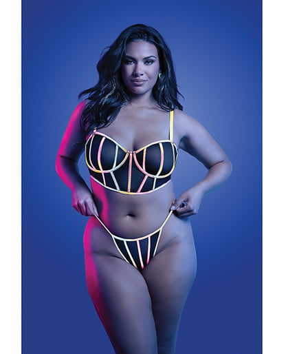Solar Flare Flash Reflective Binding Underwire Bra & Thong - Black M/L