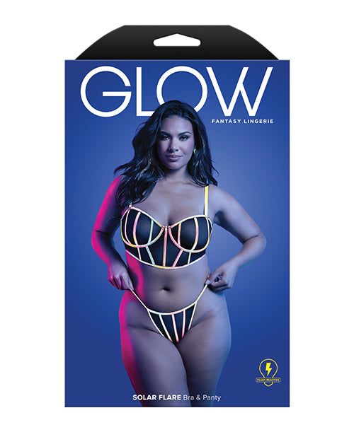 Solar Flare Flash Reflective Binding Underwire Bra & Thong - Black M/L