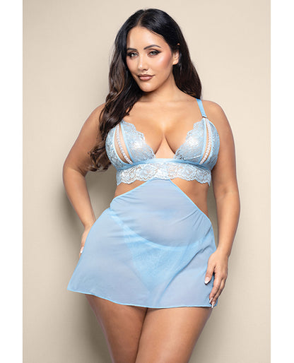 Opulence Metallic Lace 2-in-1 Set w/Pearl Details - Light Blue L/XL