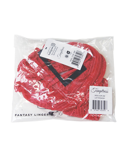 Temptress Calliope Striped Sheer Floral Lace Zippered Teddy - Coral M/L