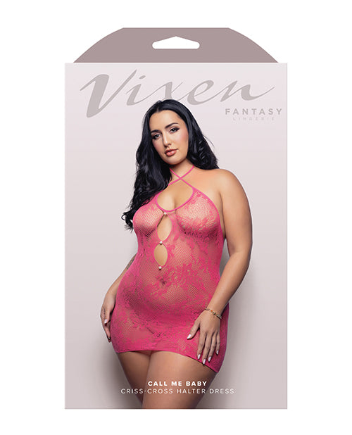 Vixen Call Me Baby Halter Dress w/Pearl Details - Hot Pink QN