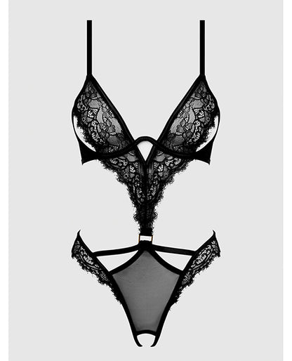 Nadia Lace & Mesh Cutout Teddy - Black 1X/2X
