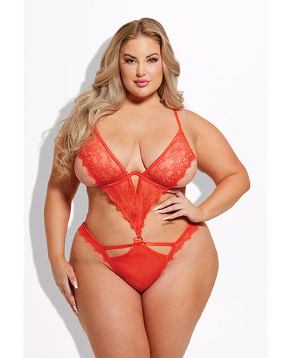 Nadia Lace & Mesh Cutout Teddy - Grenadine Dark Orange SM