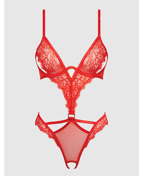 Nadia Lace & Mesh Cutout Teddy - Grenadine Dark Orange SM