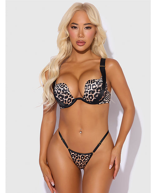 Devon Push Up Bra w/Harness & G-String 3 pc Set - Leopard 1X/2X