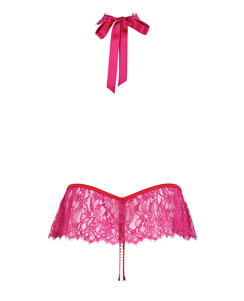 Jocelyn Lace Halter Teddy w/Open Crotch - Raspberry XL