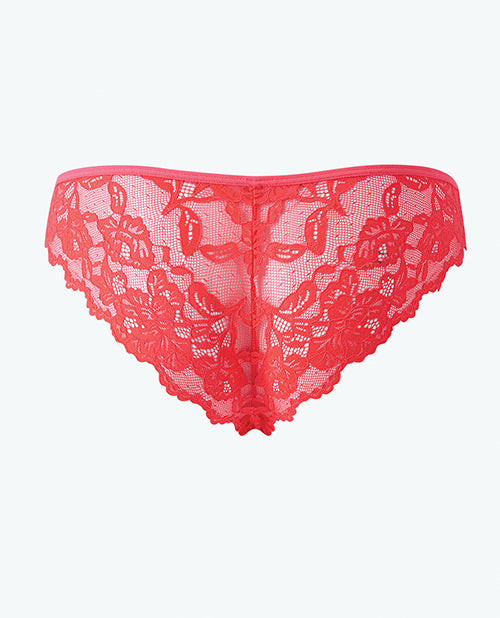 Bella Lace Up Tanga Panty w/Jewel Detail - Coral LG