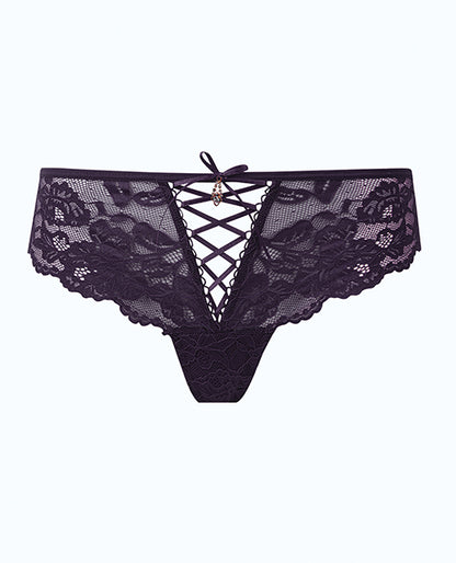Bella Lace Up Tanga Panty w/Jewel Detail - Purple MD