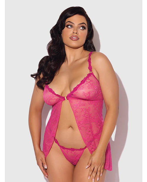 Yvone Lace Babydoll w/Front Closure & G-String 2 pc Set - Pink LG