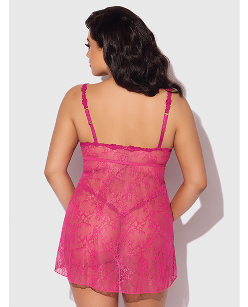 Yvone Lace Babydoll w/Front Closure & G-String 2 pc Set - Pink LG