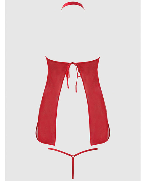 Dragon Mesh & Applique Chemise w/G-String 2 pc Set - Red LG