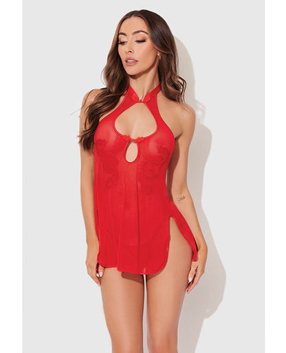Dragon Mesh & Applique Chemise w/G-String 2 pc Set - Red MD