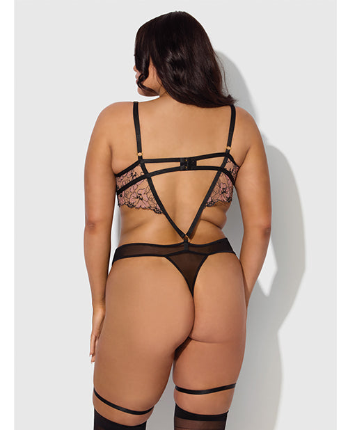 Nova Lace Teddy w/Garters - Black 3X/4X