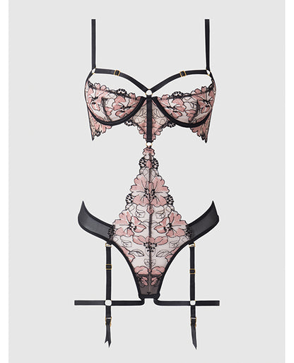 Nova Lace Teddy w/Garters - Black 3X/4X