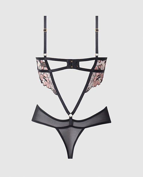 Nova Lace Teddy w/Garters - Black SM