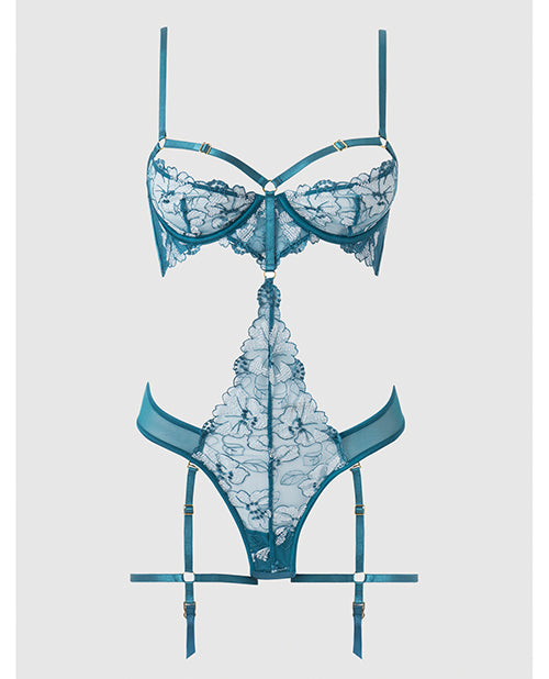 Nova Lace Teddy w/Garters - Jade Blue SM