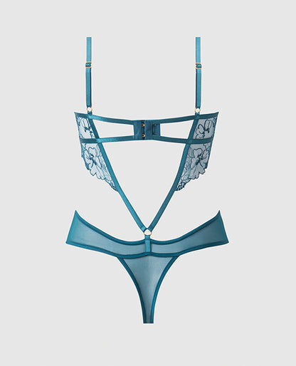 Nova Lace Teddy w/Garters - Jade Blue LG