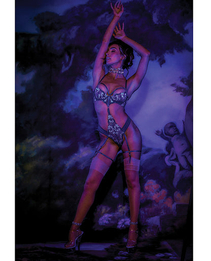 Nova Lace Teddy w/Garters - Jade Blue LG