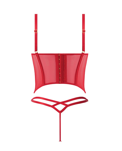 Ashley Alexiss Bustier w/Front Lace Up Ribbon Details & Matching High Cut Thong - Red 3X/4X