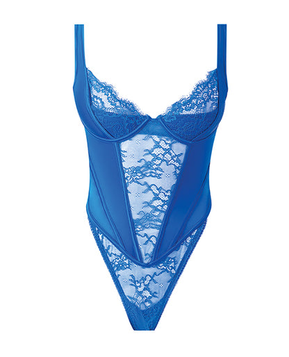 Madeline Lace & Mesh High Waist Teddy - Cobalt Blue LG