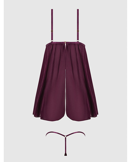 Yasmine Shimmer Mesh O-Ring Slit Cup Babydoll & G-String Set - Burgundy XL