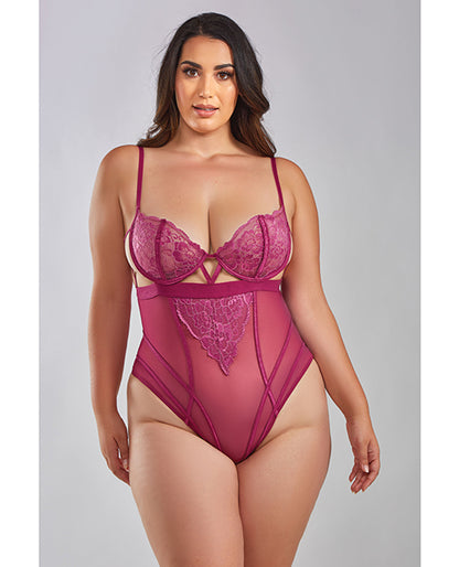 Quinn Cross Dyed Galloon Lace & Mesh Teddy Wine LG