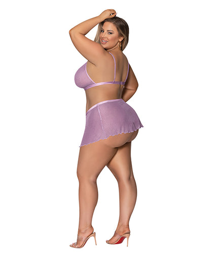 Girl Next Door Strappy Bralette w/Flirty Thong Skirt Lilac L/XL